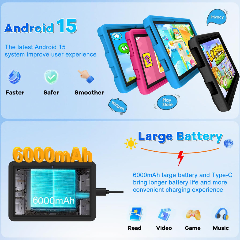 10.1 Inch Kids Tablet 64GB ROM Octa-Core Anti-Blue Light Screen Black A52820