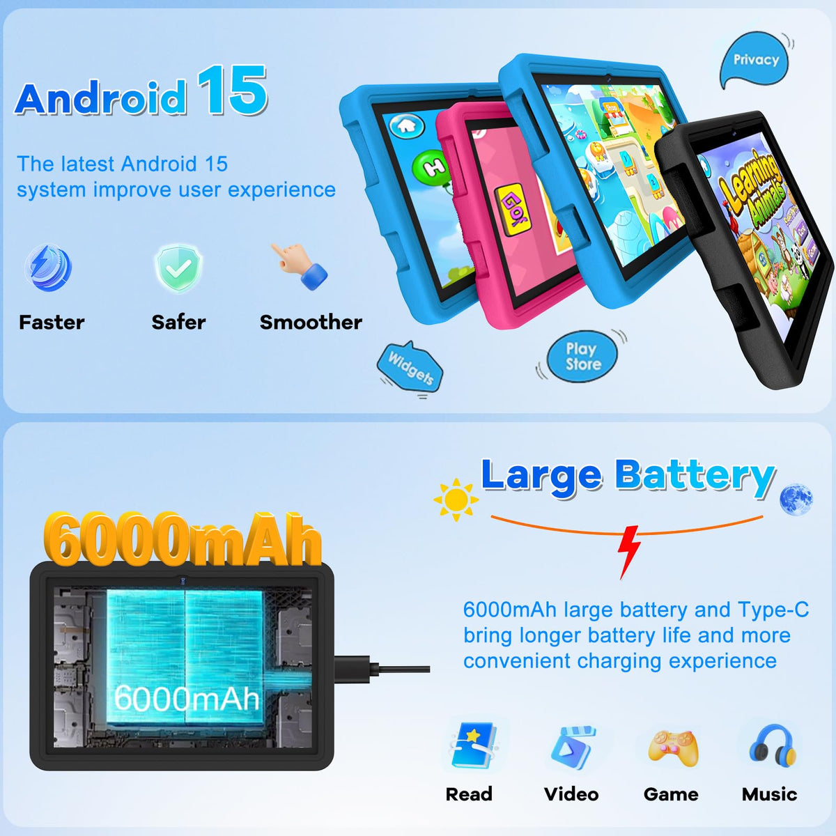 10.1 Inch Kids Tablet 64GB ROM Octa-Core Anti-Blue Light Screen Black A52820