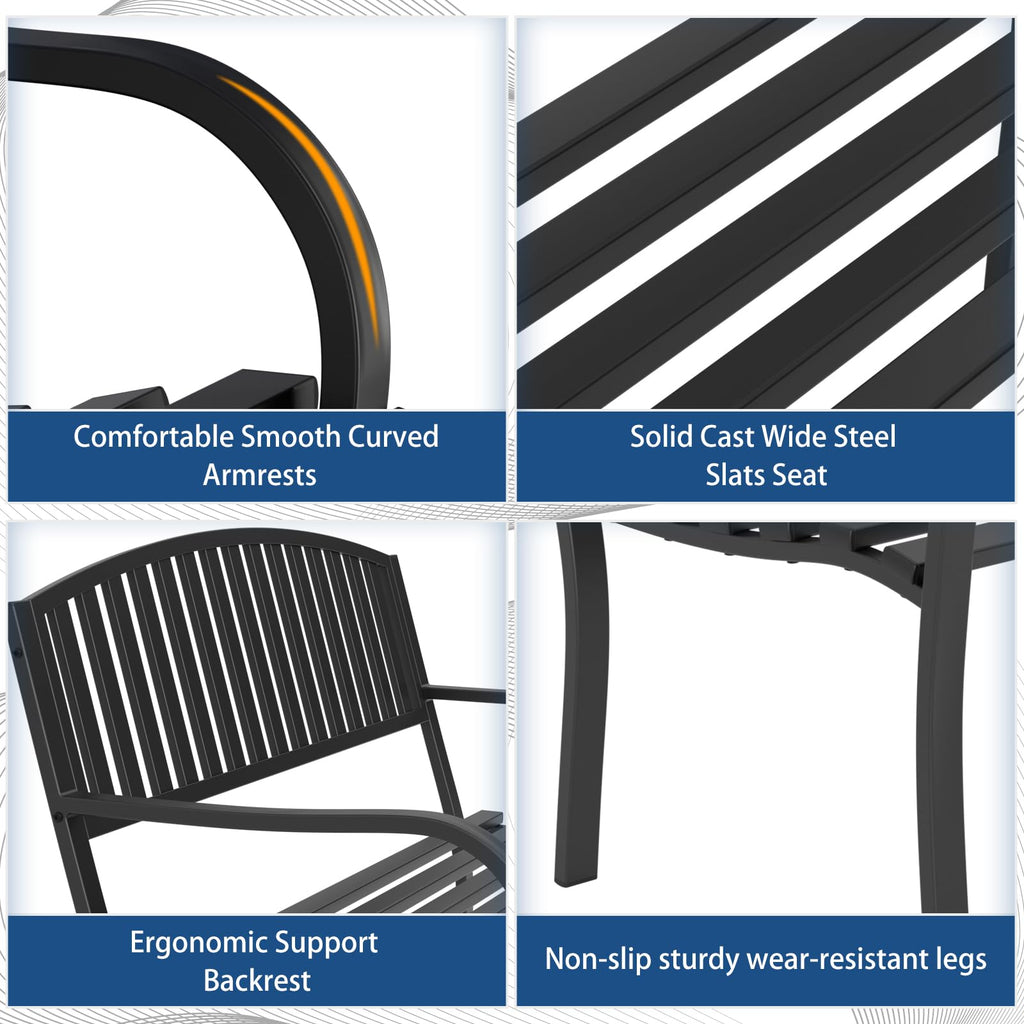 Weatherproof Heavy-Duty Wrought Iron Outdoor Bench F853