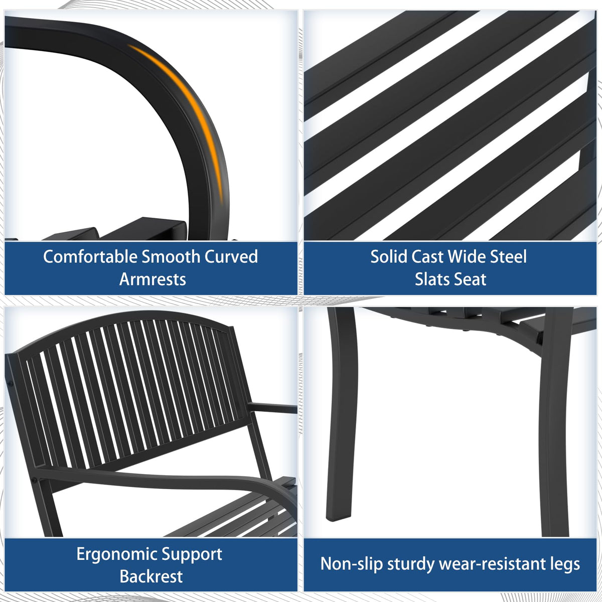 Weatherproof Heavy-Duty Wrought Iron Outdoor Bench F853