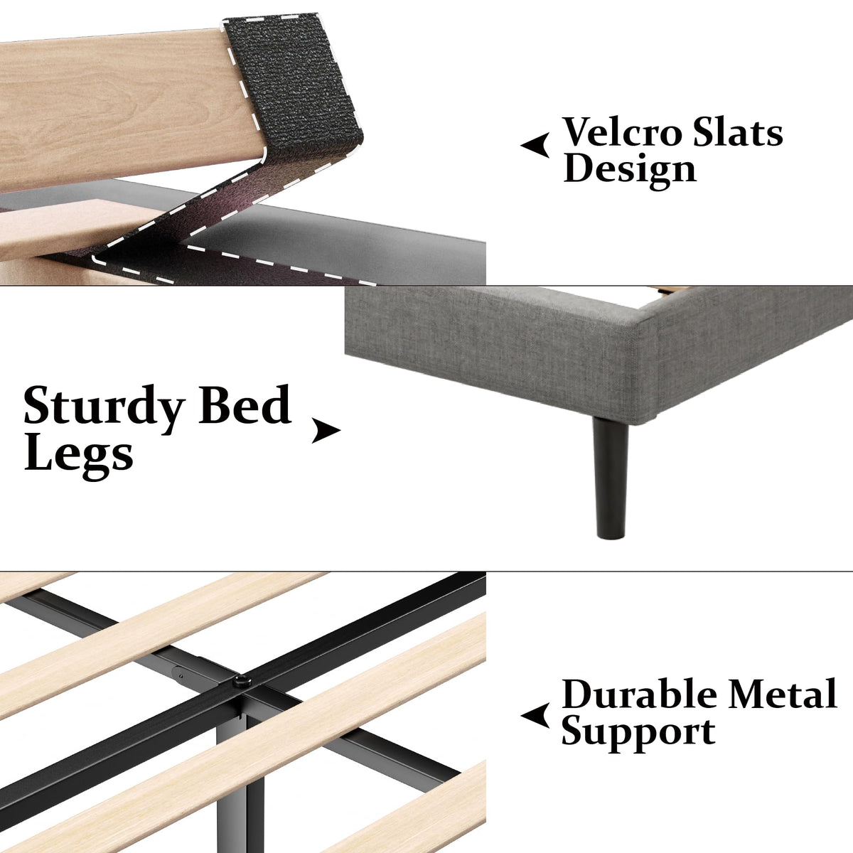 Queen Size Upholstered Platform Bed Frame with Wingback Headboard O289