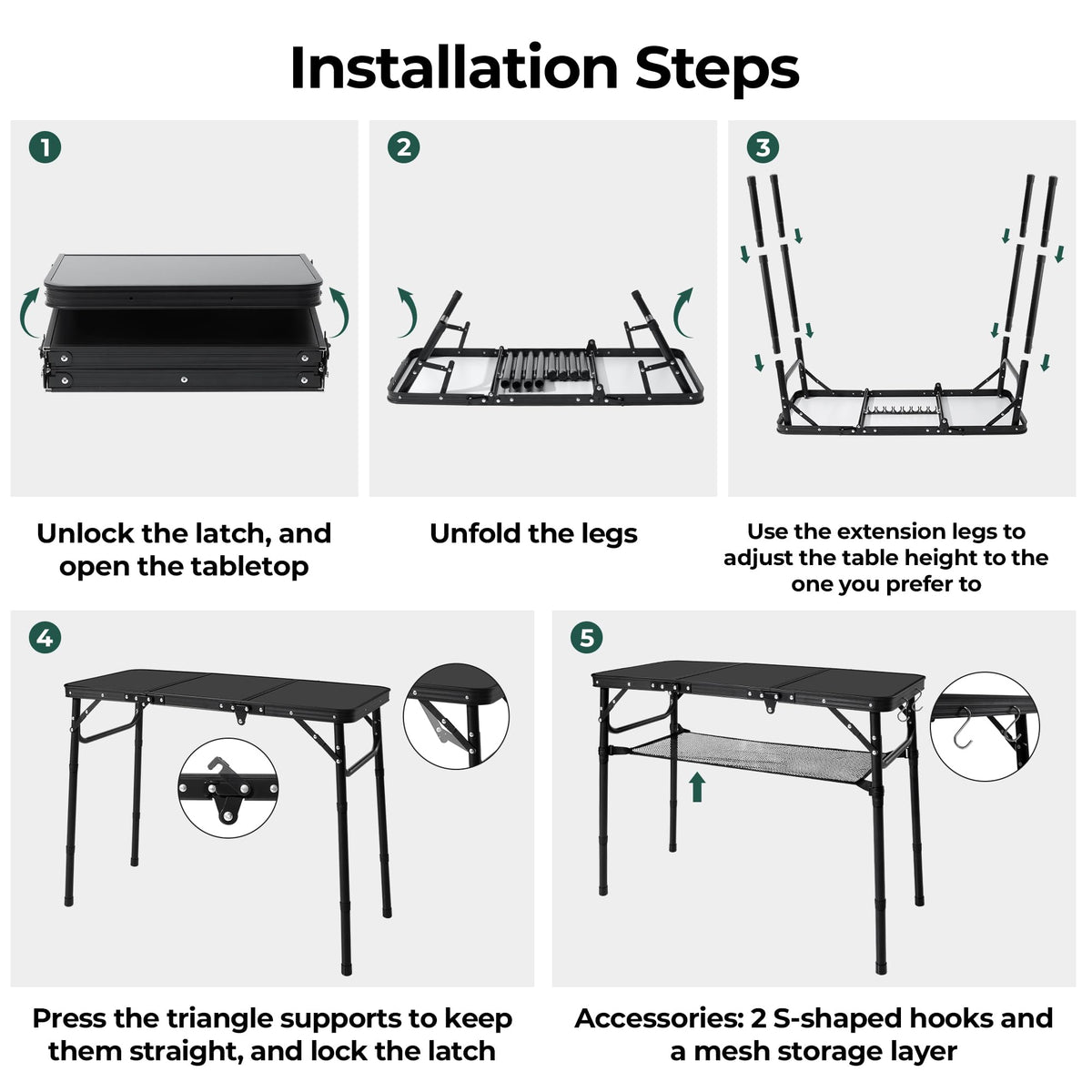 Folding Camping Table with Adjustable Height N6609