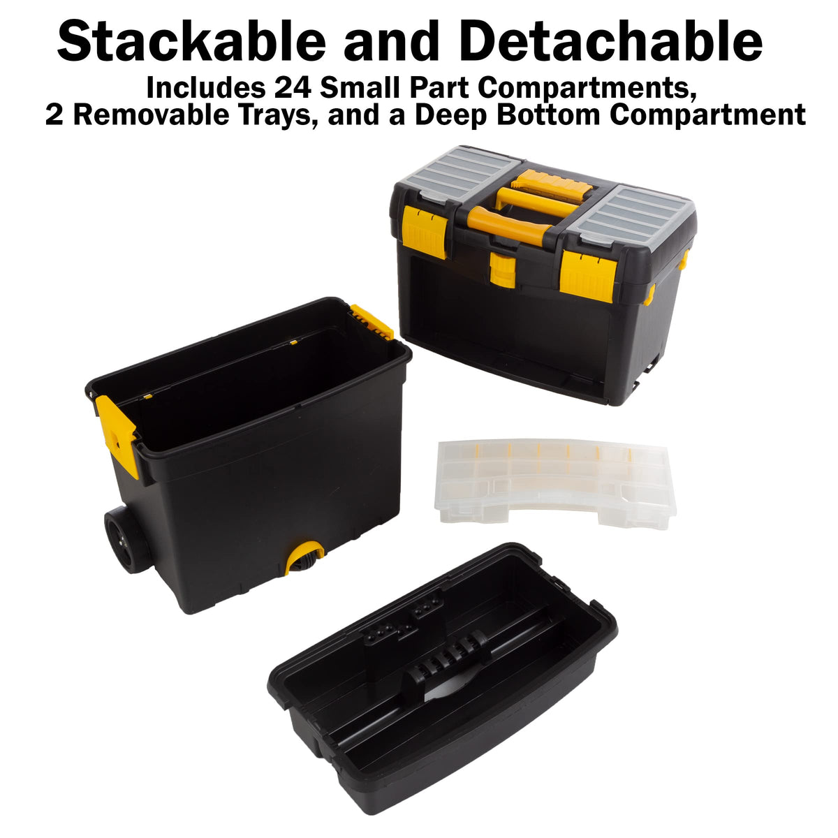 Rolling Tool Box with Wheels, Foldable Handle, and Removable Top C3820