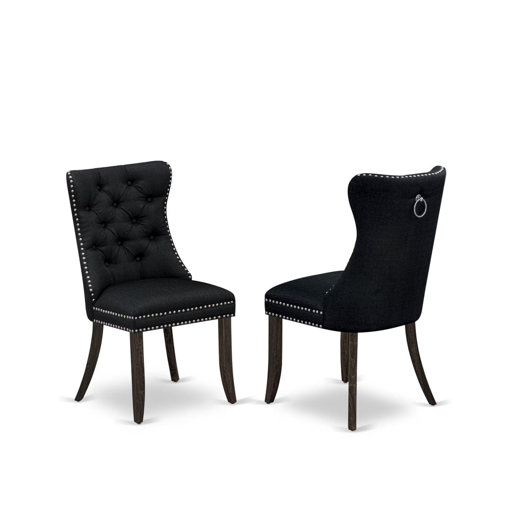 Black Linen Fabric Button Tufted Dining Chairs Set of 2 K28138