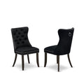 Black Linen Fabric Button Tufted Dining Chairs Set of 2 K28138