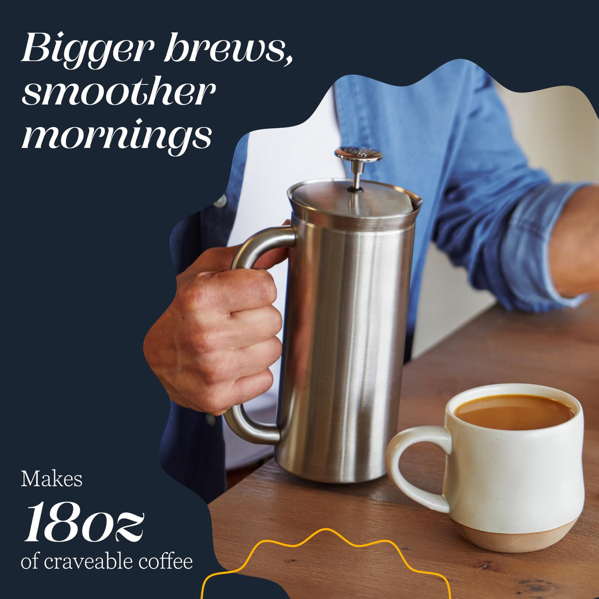 18oz Brushed Stainless Steel French Press R18243