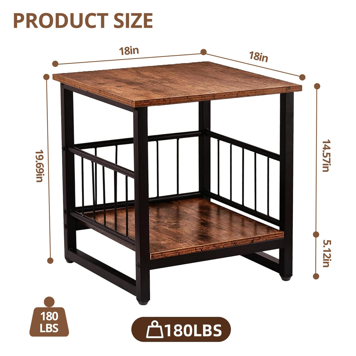 18” Square Side Table with Open Storage Shelf M92096