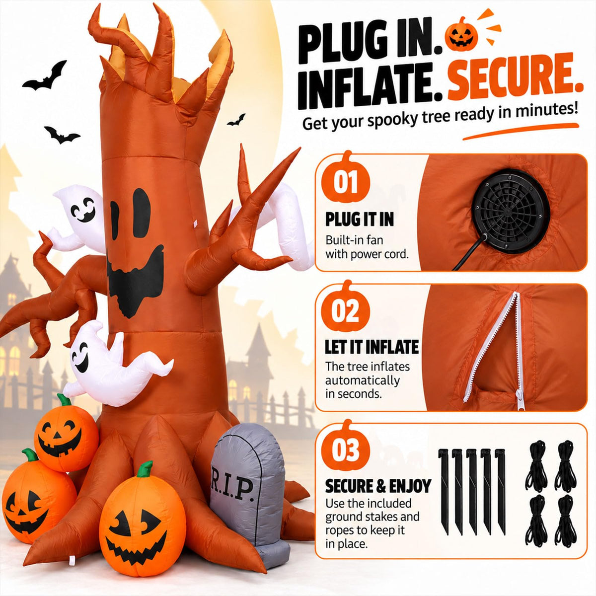 8FT Halloween Inflatable Ghost Tree Decoration X93601