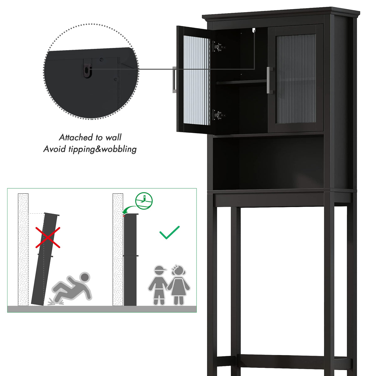 Over the Toilet Storage Cabinet with Glass Doors T807324