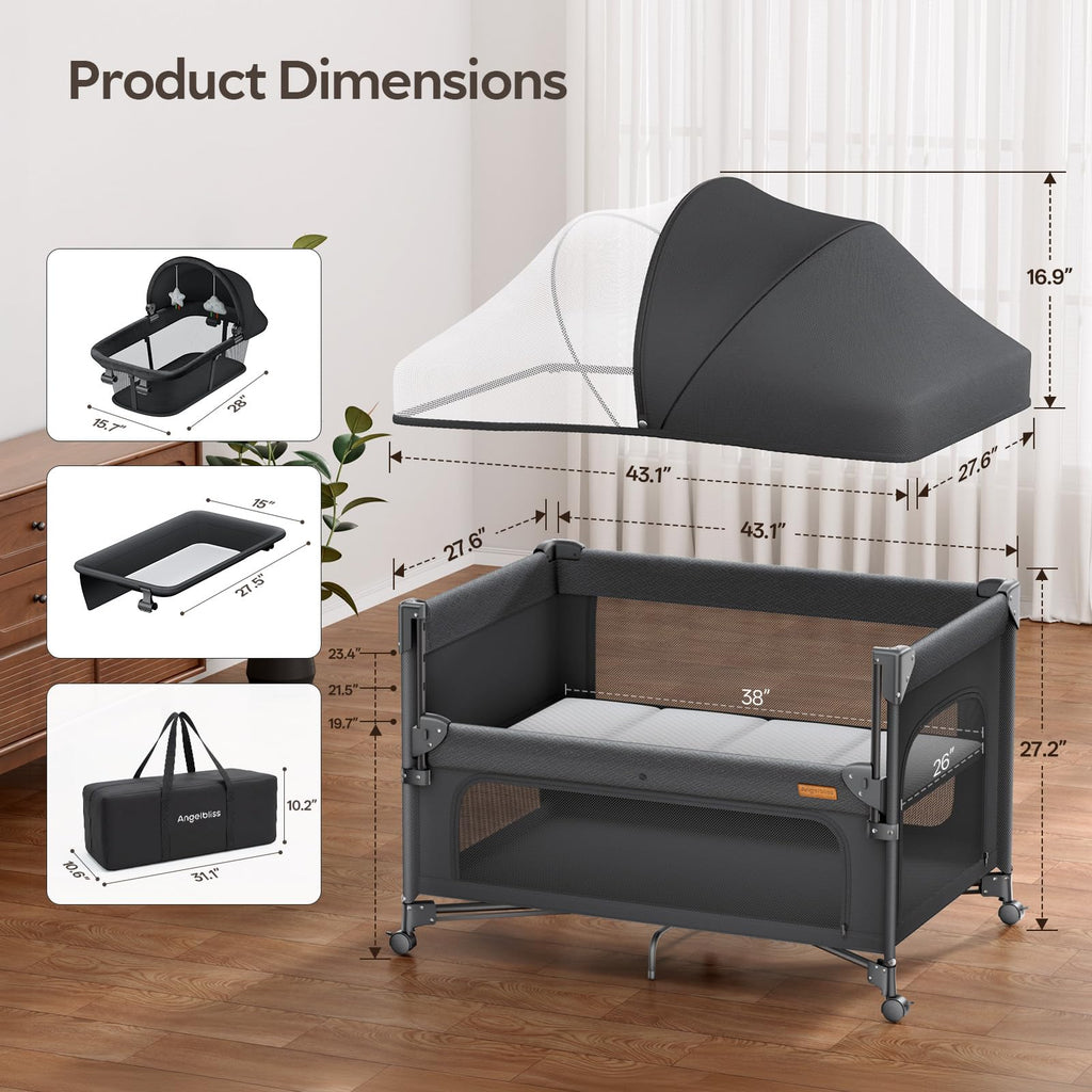 5-in-1 Baby Bassinet Bedside Crib with Changing Table X3799