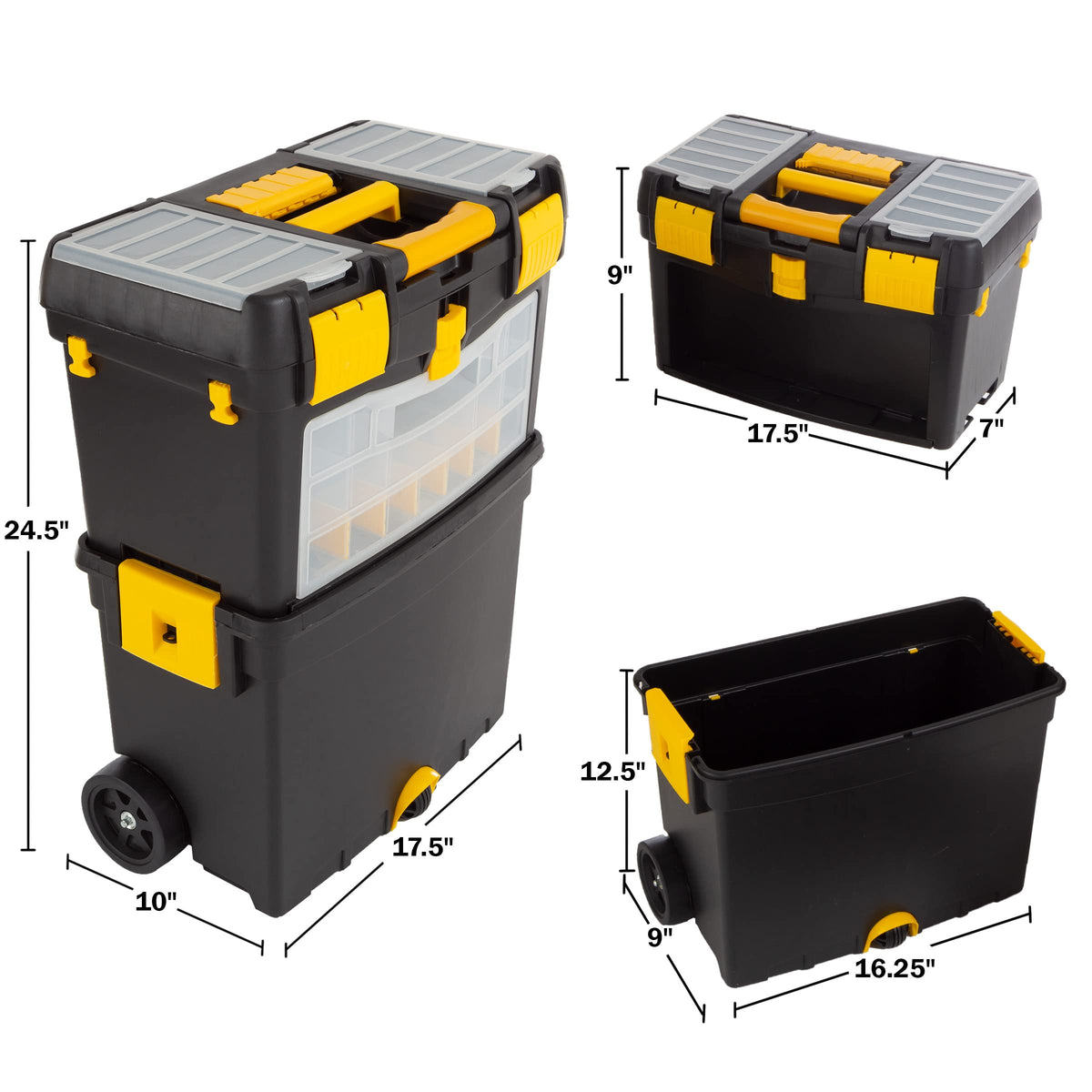 Rolling Tool Box with Wheels, Foldable Handle, and Removable Top C3820