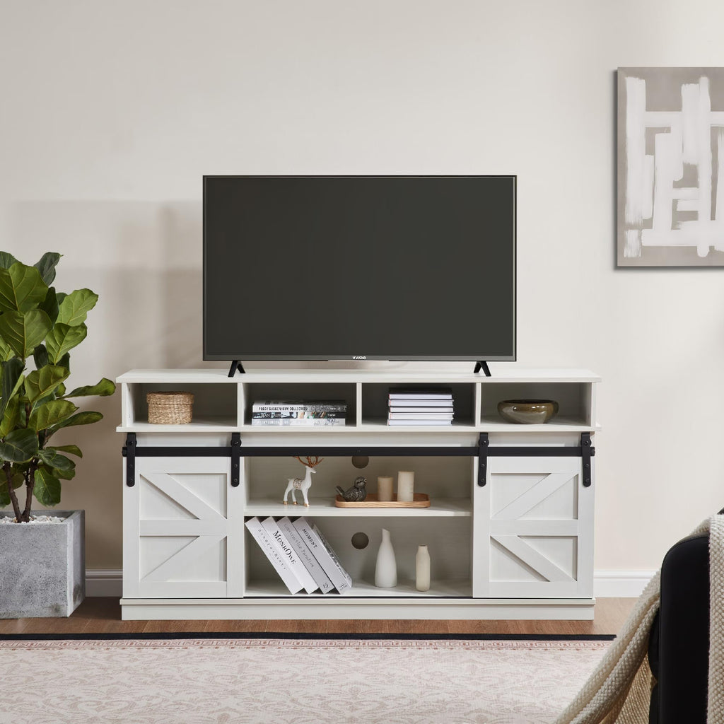 White Wood TV Stand with Adjustable Shelves G730