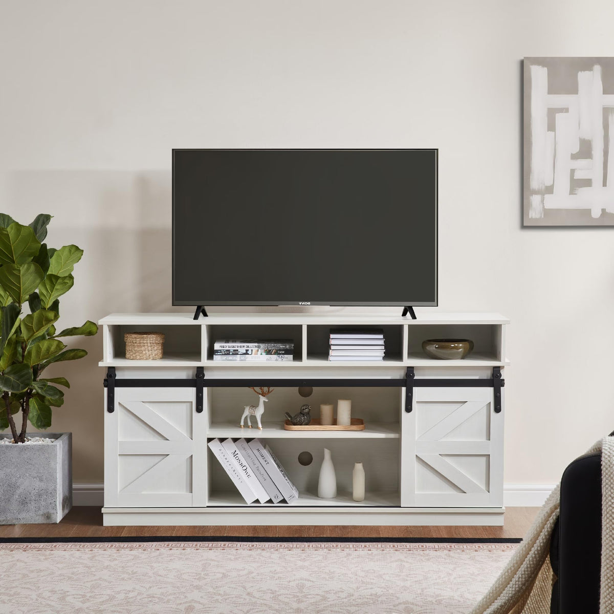 White Wood TV Stand with Adjustable Shelves G730