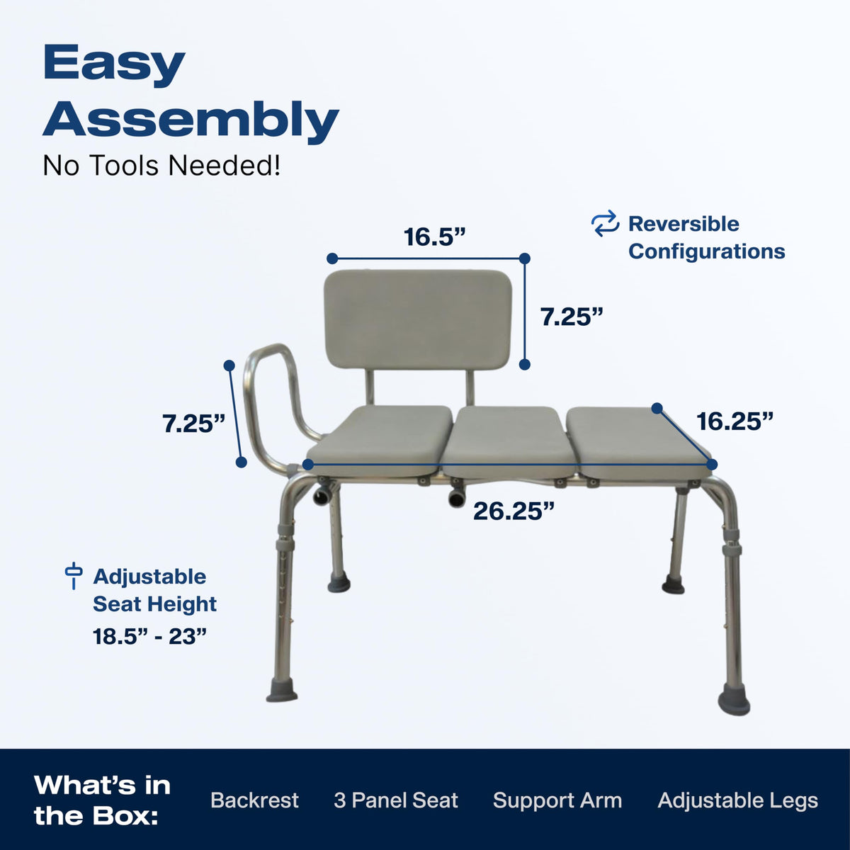 Padded Transfer Bench 300 lbs Capacity Height Adjustable B1462