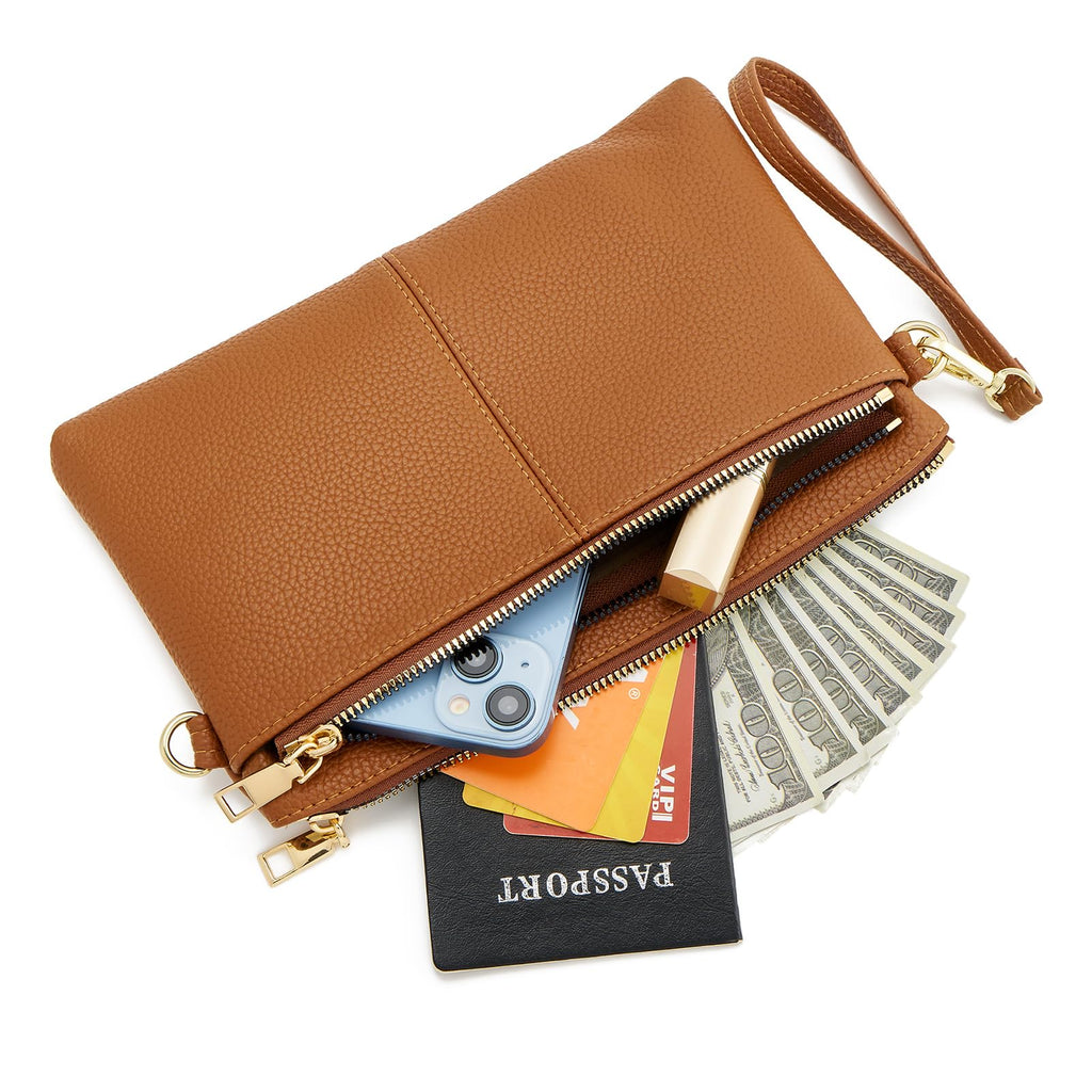 Small Triple Zip Crossbody Bag Vegan Leather Wristlet Clutch O6174