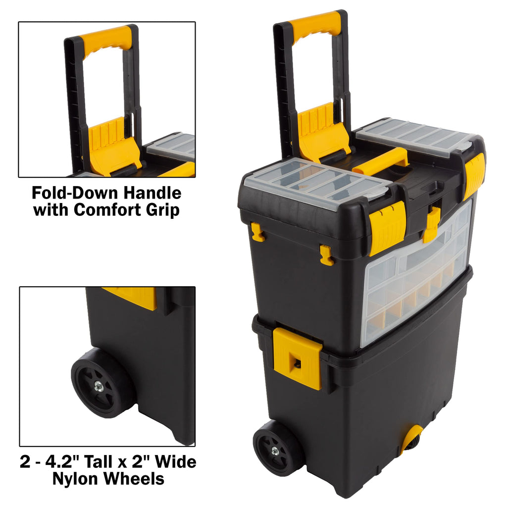 Rolling Tool Box with Wheels, Foldable Handle, and Removable Top C3820
