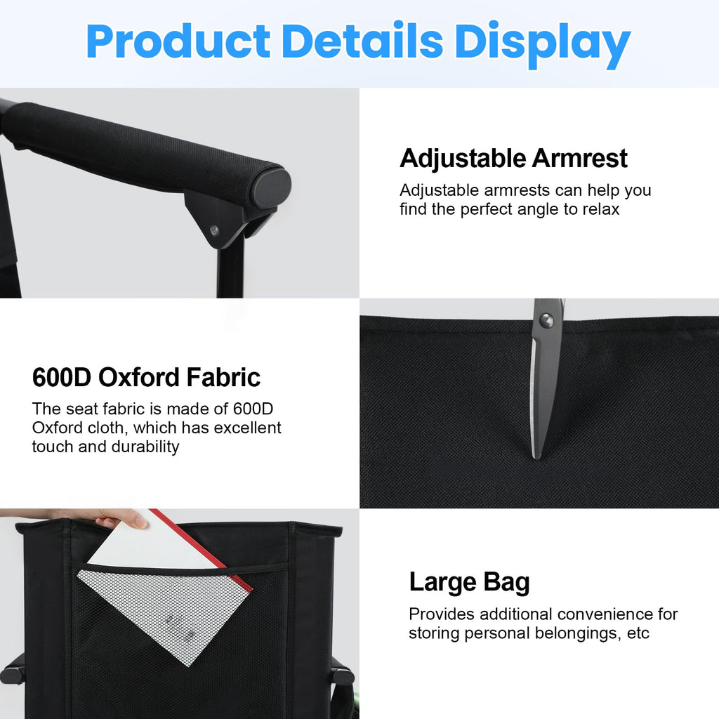 2 Pcs Black Folding Stadium Seats with Back Support and Cup Holder P72579