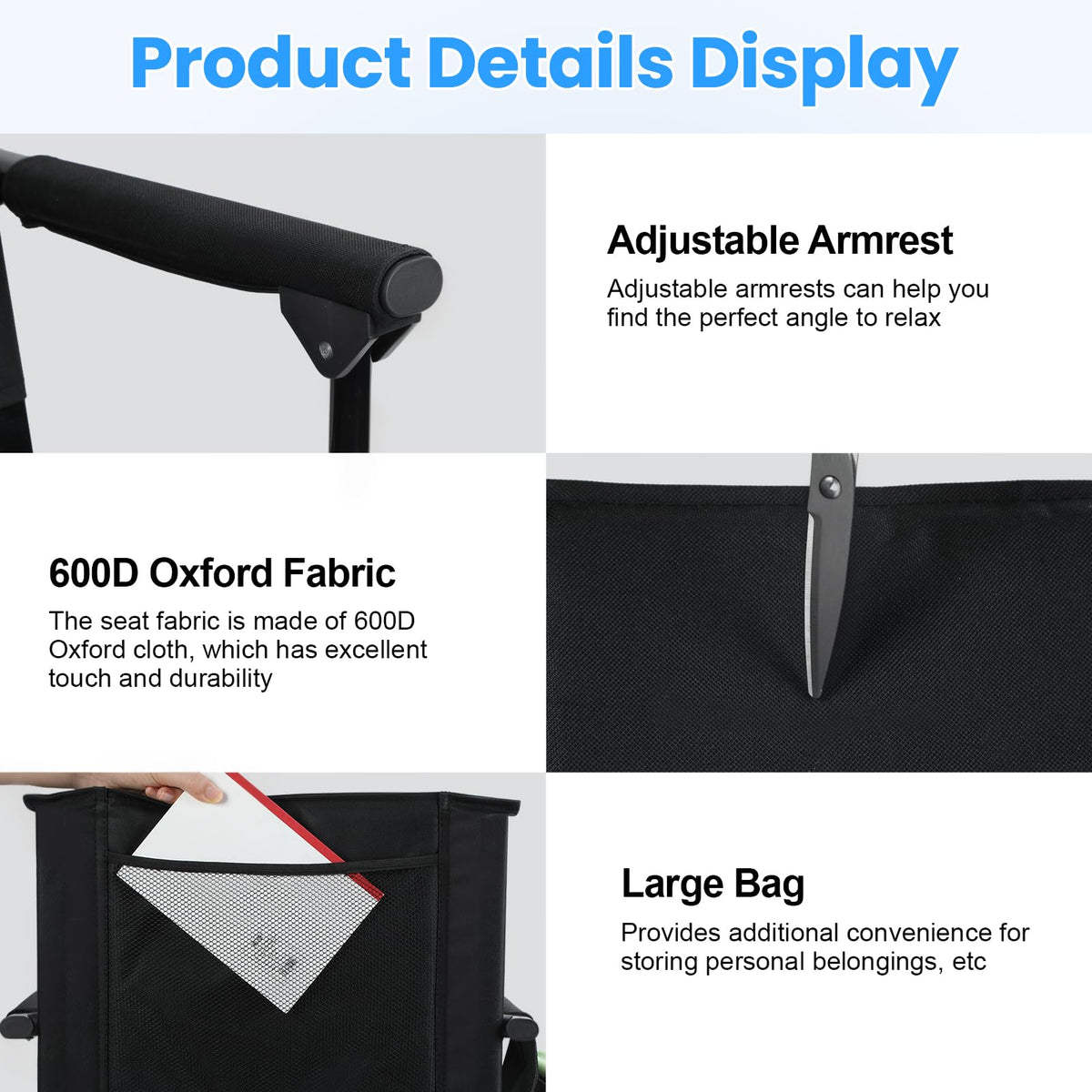 2 Pcs Black Folding Stadium Seats with Back Support and Cup Holder P72579