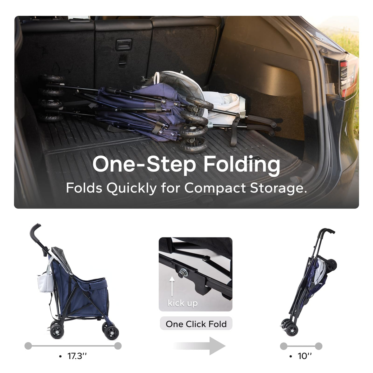 Foldable Pet Stroller for Small Dogs & Cats, 10 lbs, Blue Gray G599