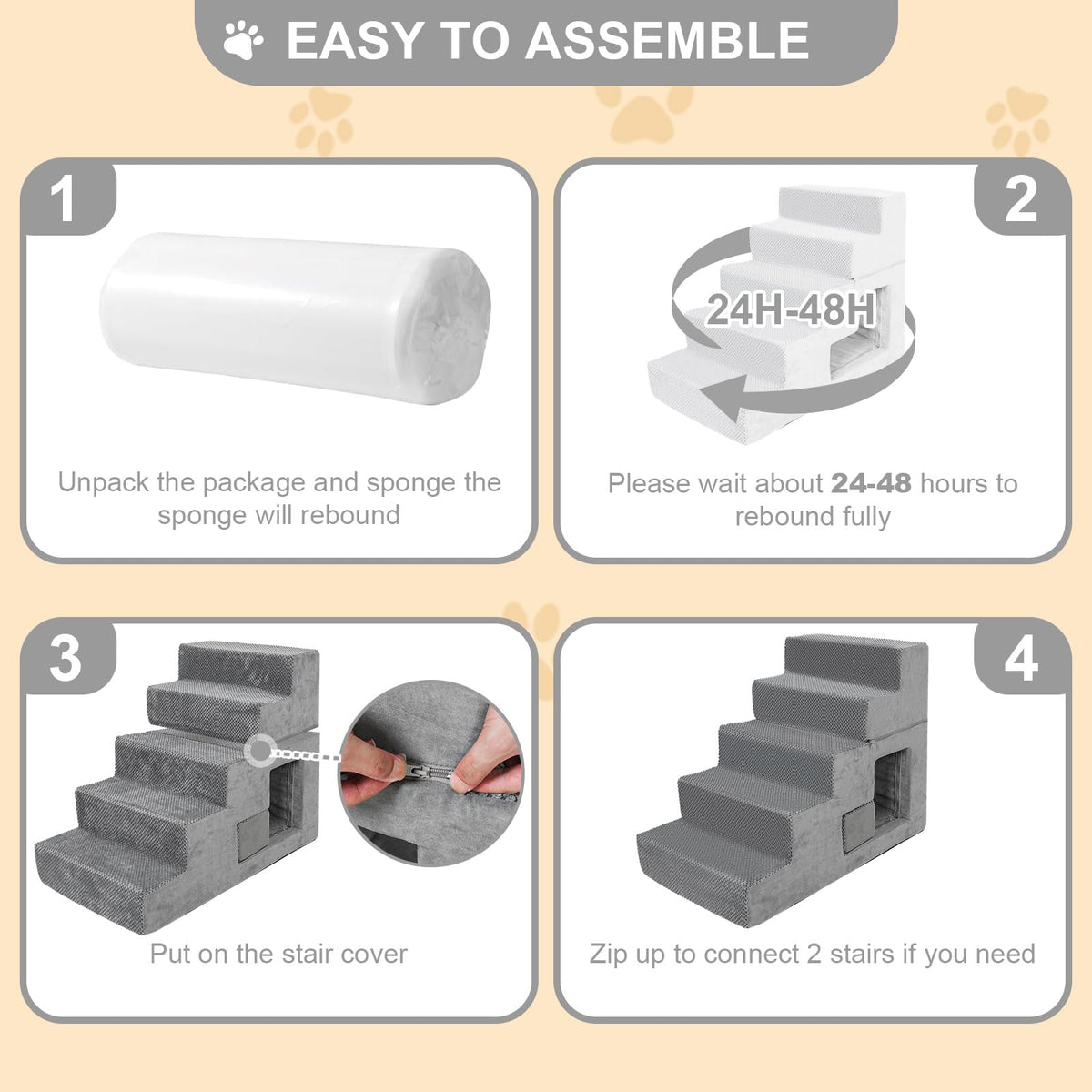 Grey 5-Step Dog Stairs with Non-Slip Washable Cover X99848