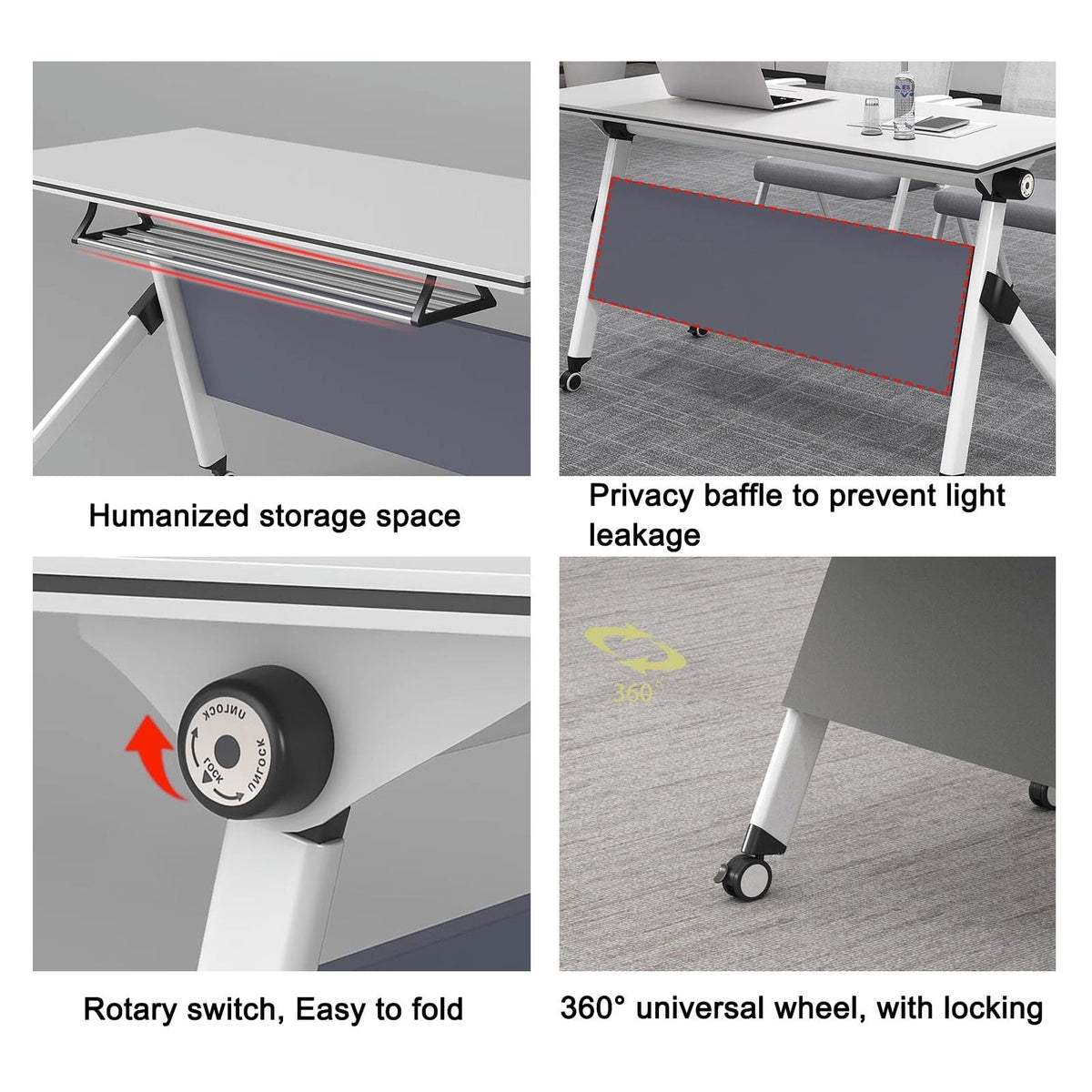 Portable Folding Conference Table with Storage and Wheels Z510133