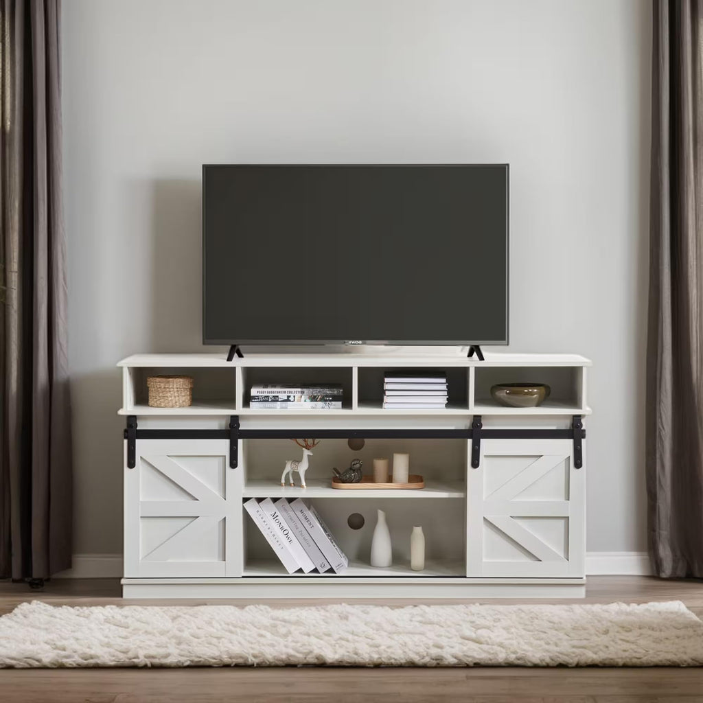 White Wood TV Stand with Adjustable Shelves G730
