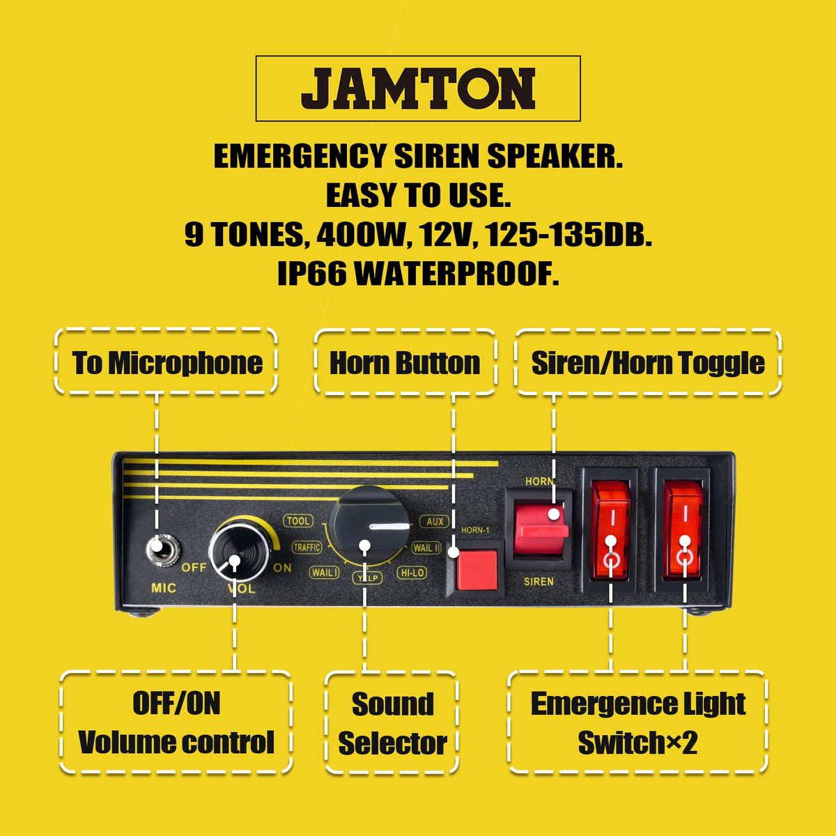 12V 400W 9 Tones Emergency Siren PA System with Microphone U244409