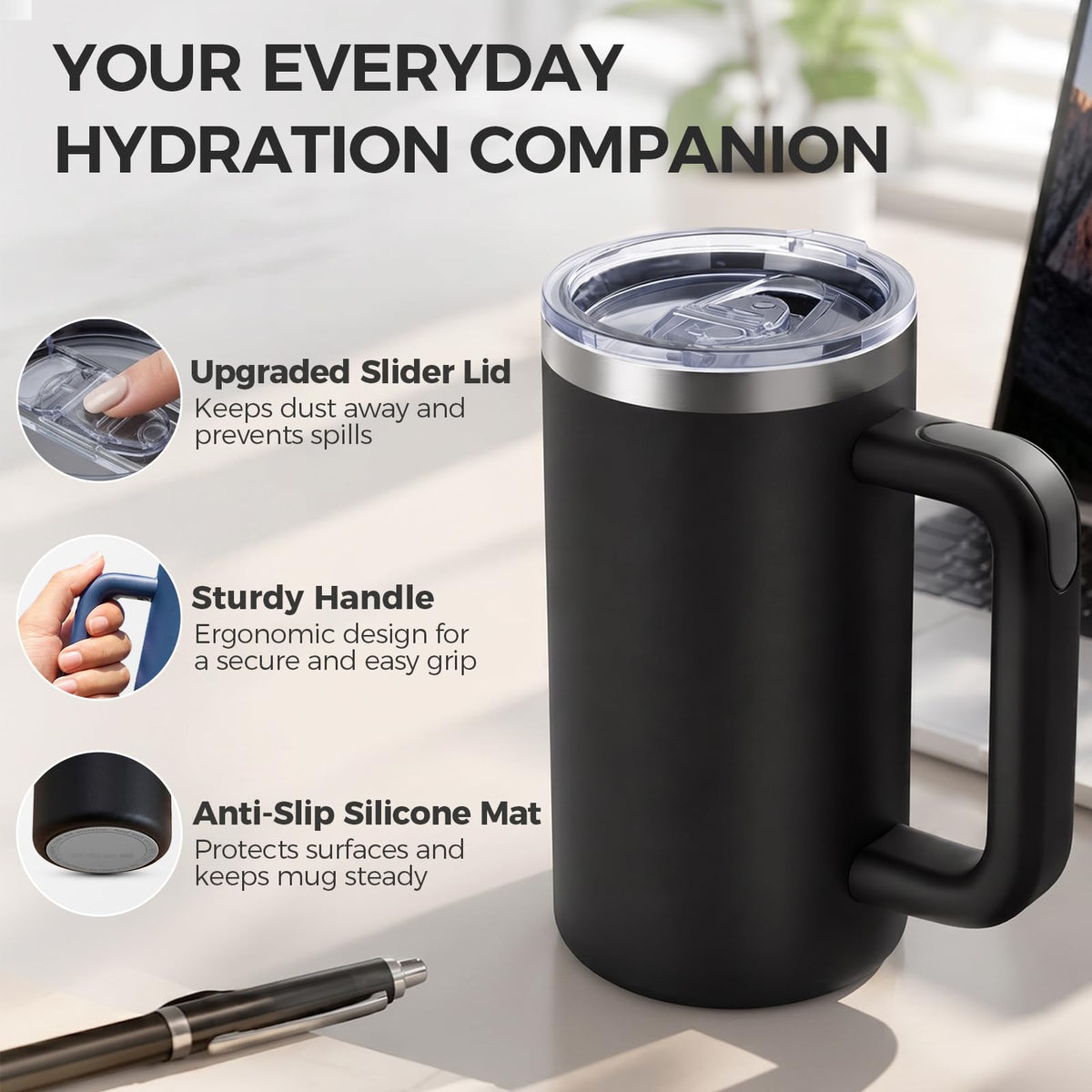 20oz Insulated Coffee Mug With Handle Ocean Blue M372