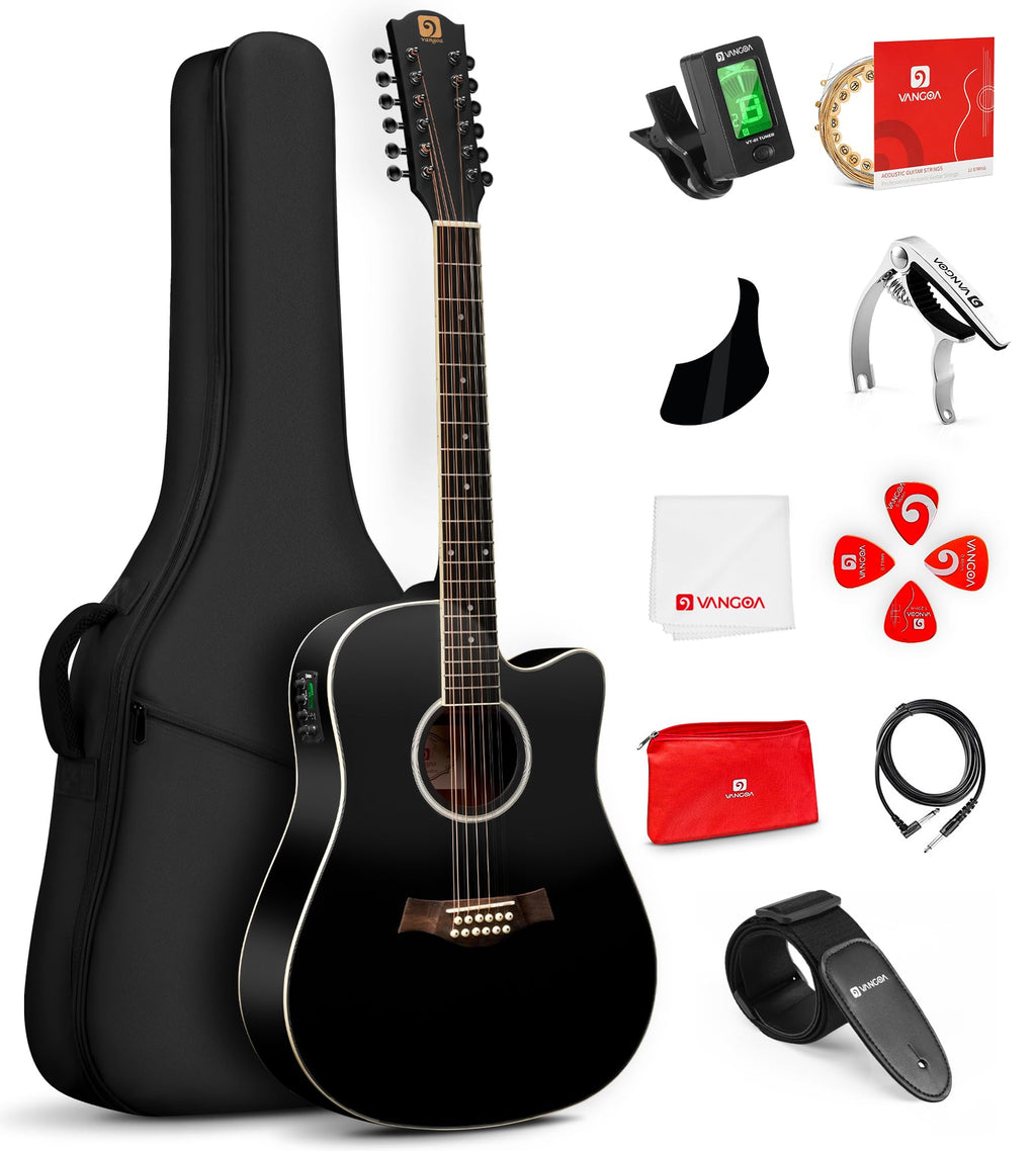 12 String Acoustic Electric Guitar Spruce Top Bone Nut Black Matte L750