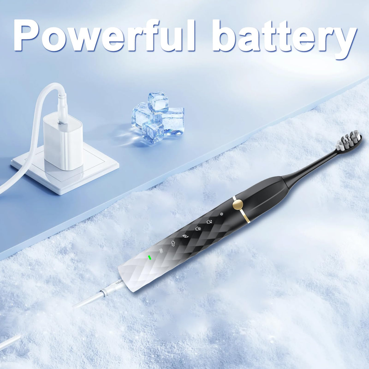 Black White Sonic Electric Toothbrush Set with 10 Brush Heads and Travel Case P721353