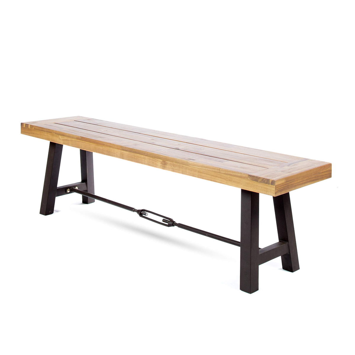 Acacia Wood Outdoor Bench with Metal Accents B298738