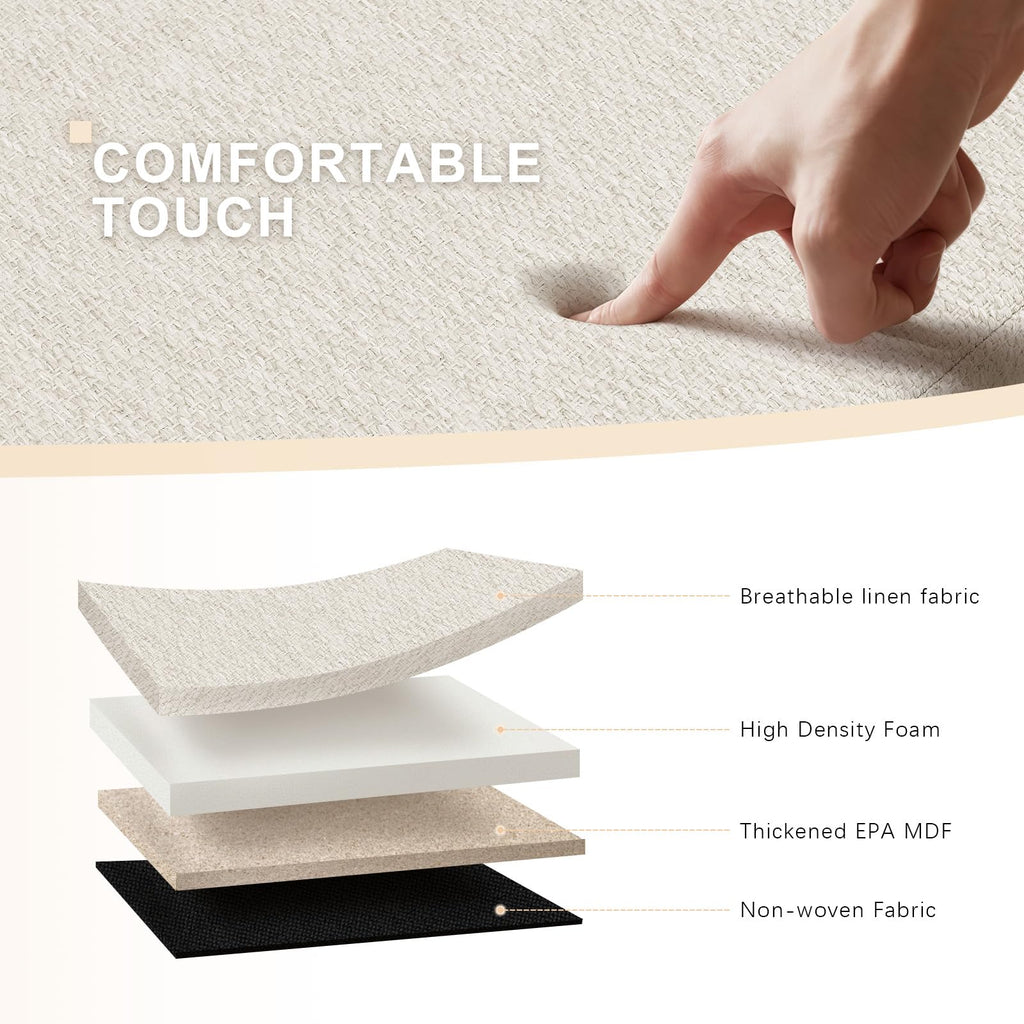 Beige Linen Upholstered Storage Ottoman Bench D611