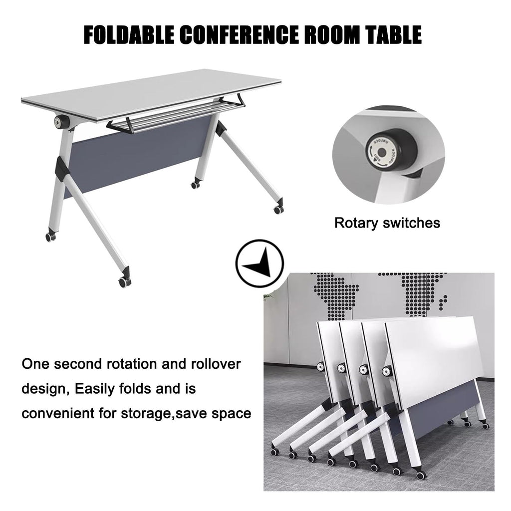Portable Folding Conference Table with Storage and Wheels Z510133