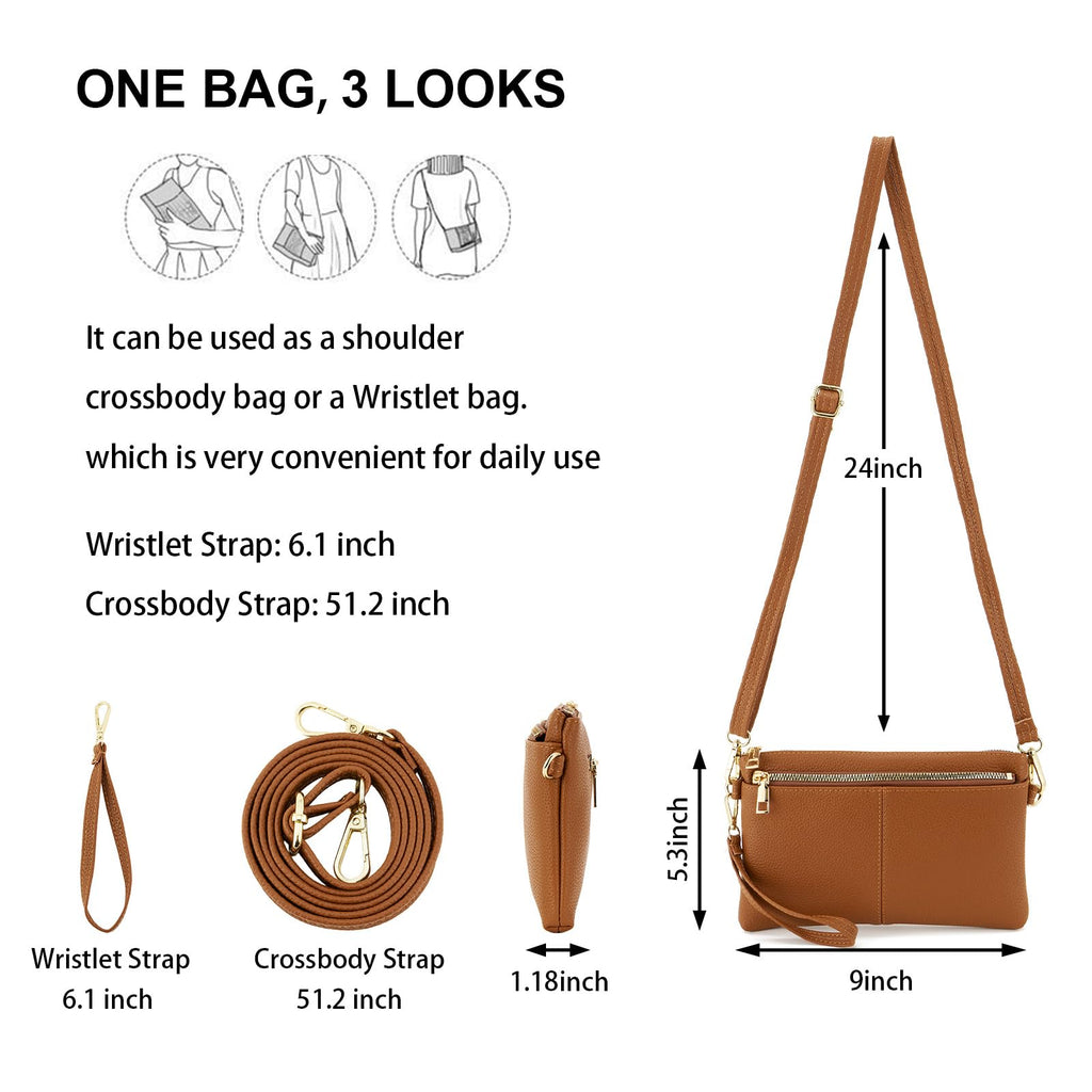 Small Triple Zip Crossbody Bag Vegan Leather Wristlet Clutch O6174