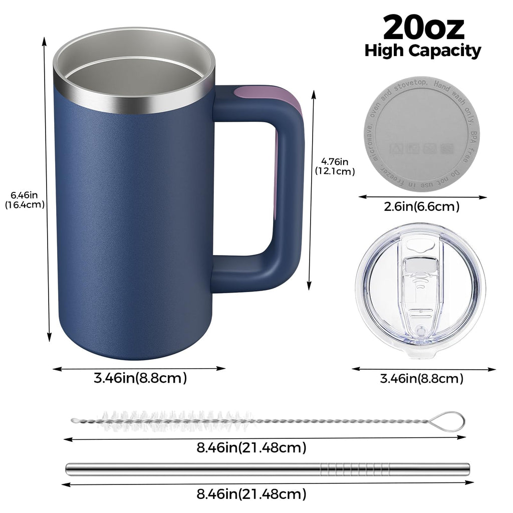 20oz Insulated Coffee Mug With Handle Ocean Blue M372