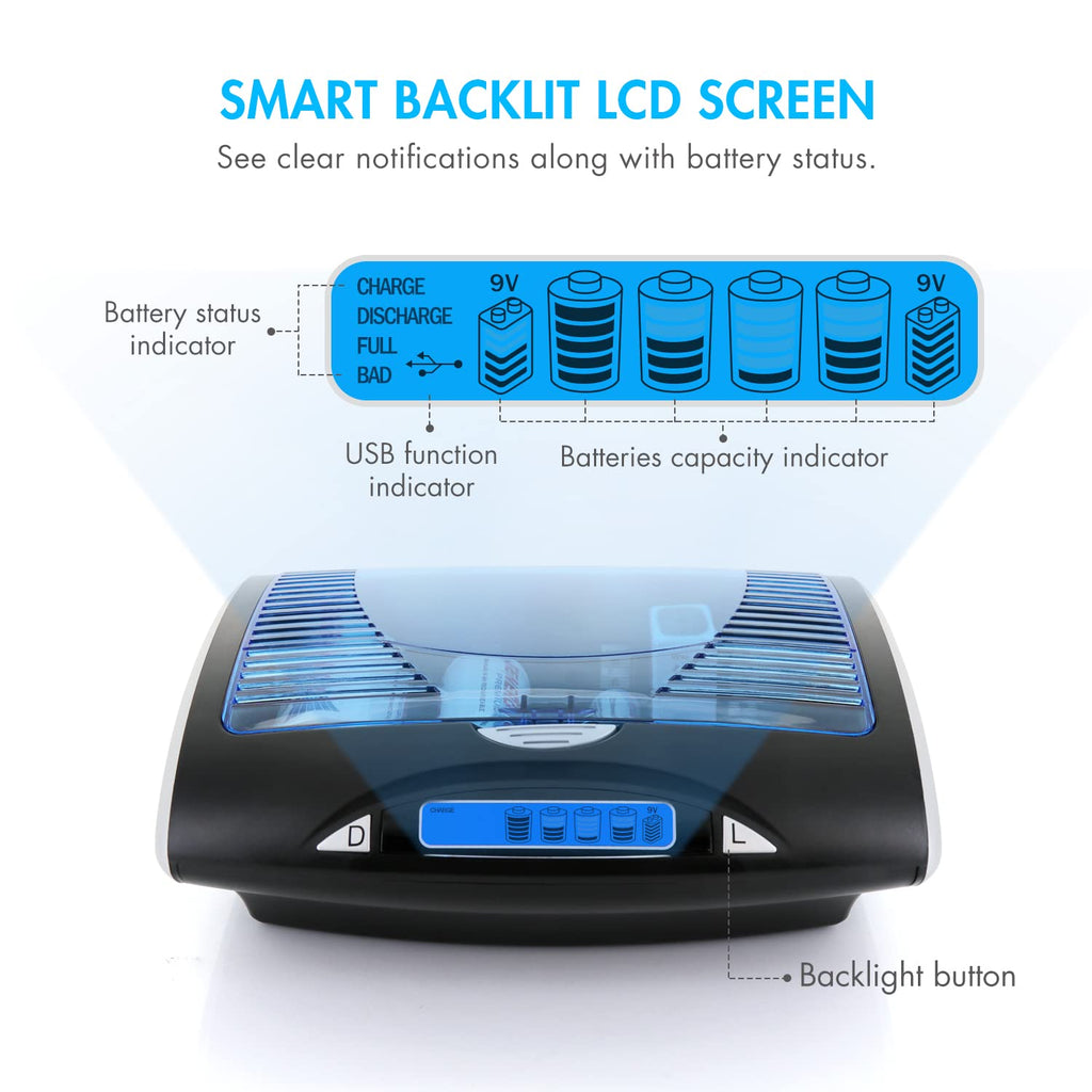 Universal LCD Battery Charger + 8 Pack D Size Rechargeable Batteries R182