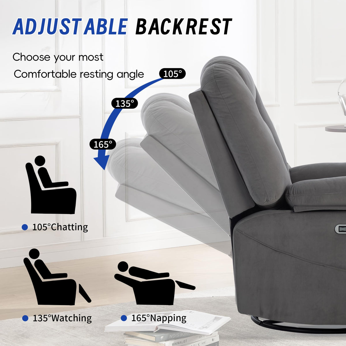 Power Swivel Rocker Recliner Chair with Massage and Heat, Gray O4542