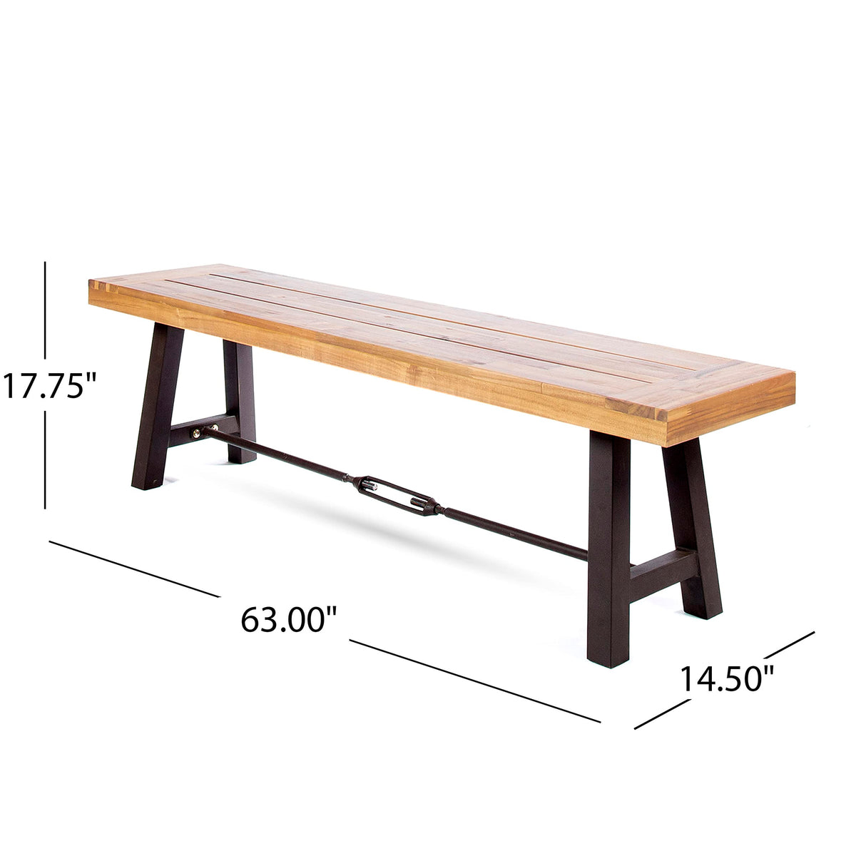Acacia Wood Outdoor Bench with Metal Accents B298738