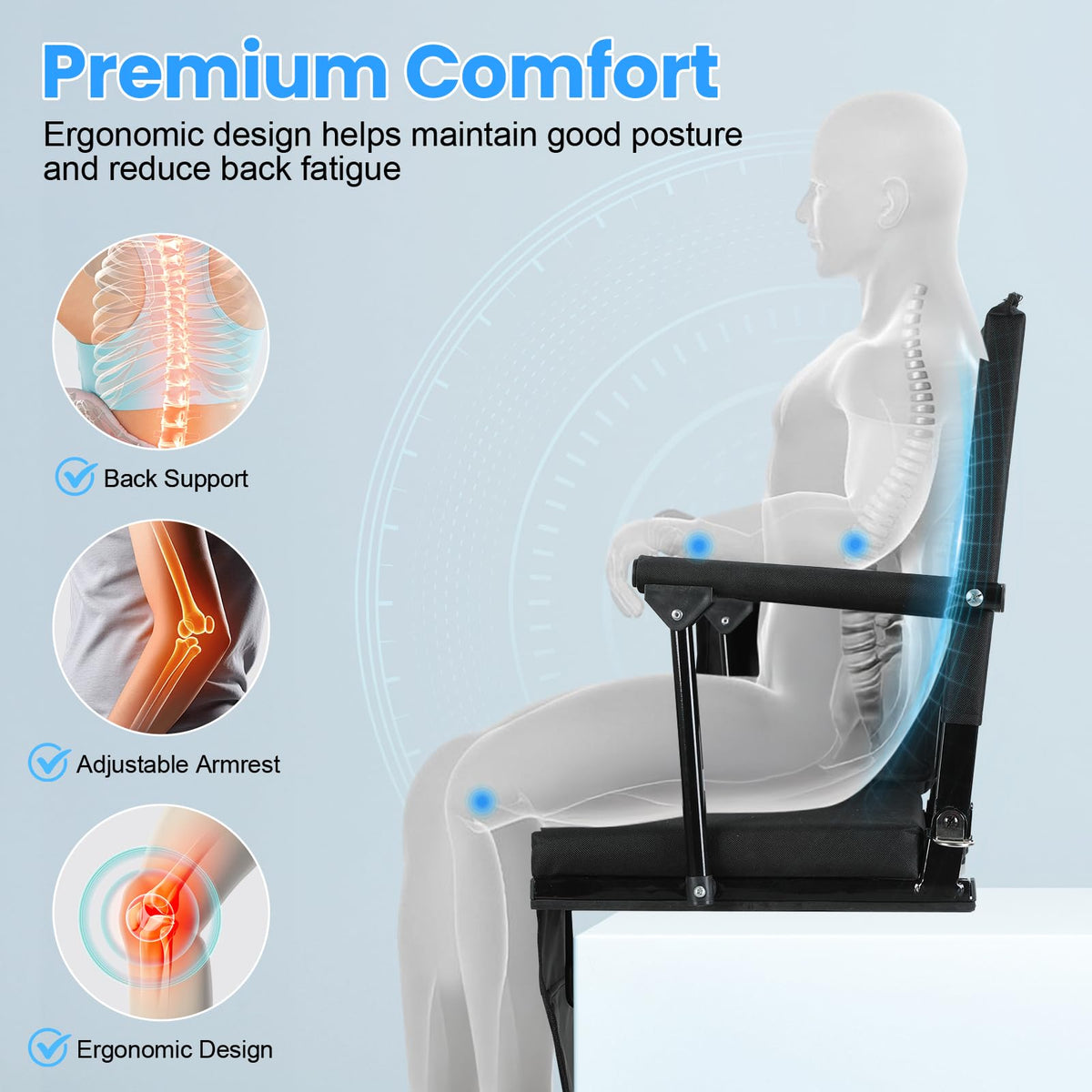 2 Pcs Black Folding Stadium Seats with Back Support and Cup Holder P72579
