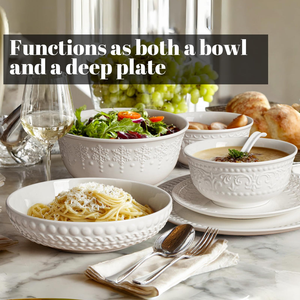 White 32oz Ceramic Pasta Bowls Set of 4 Q58324