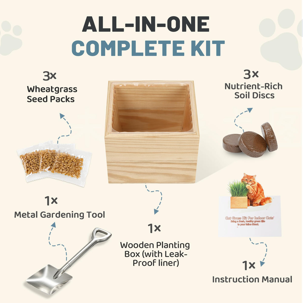 Cat Grass Growing Kit with Wooden Planter R53951