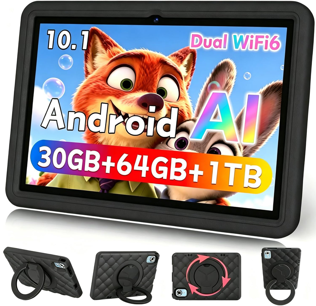 10.1 Inch Kids Tablet 64GB ROM Octa-Core Anti-Blue Light Screen Black A52820