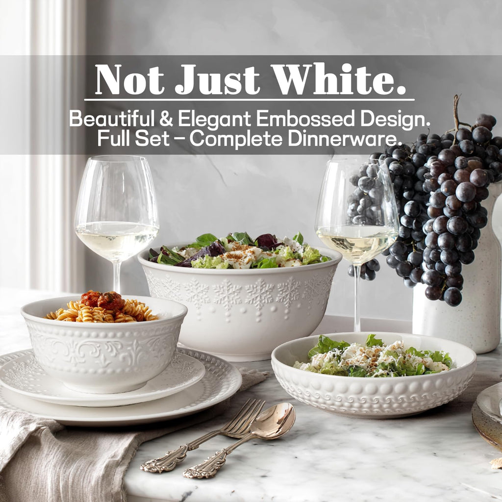 White 32oz Ceramic Pasta Bowls Set of 4 Q58324