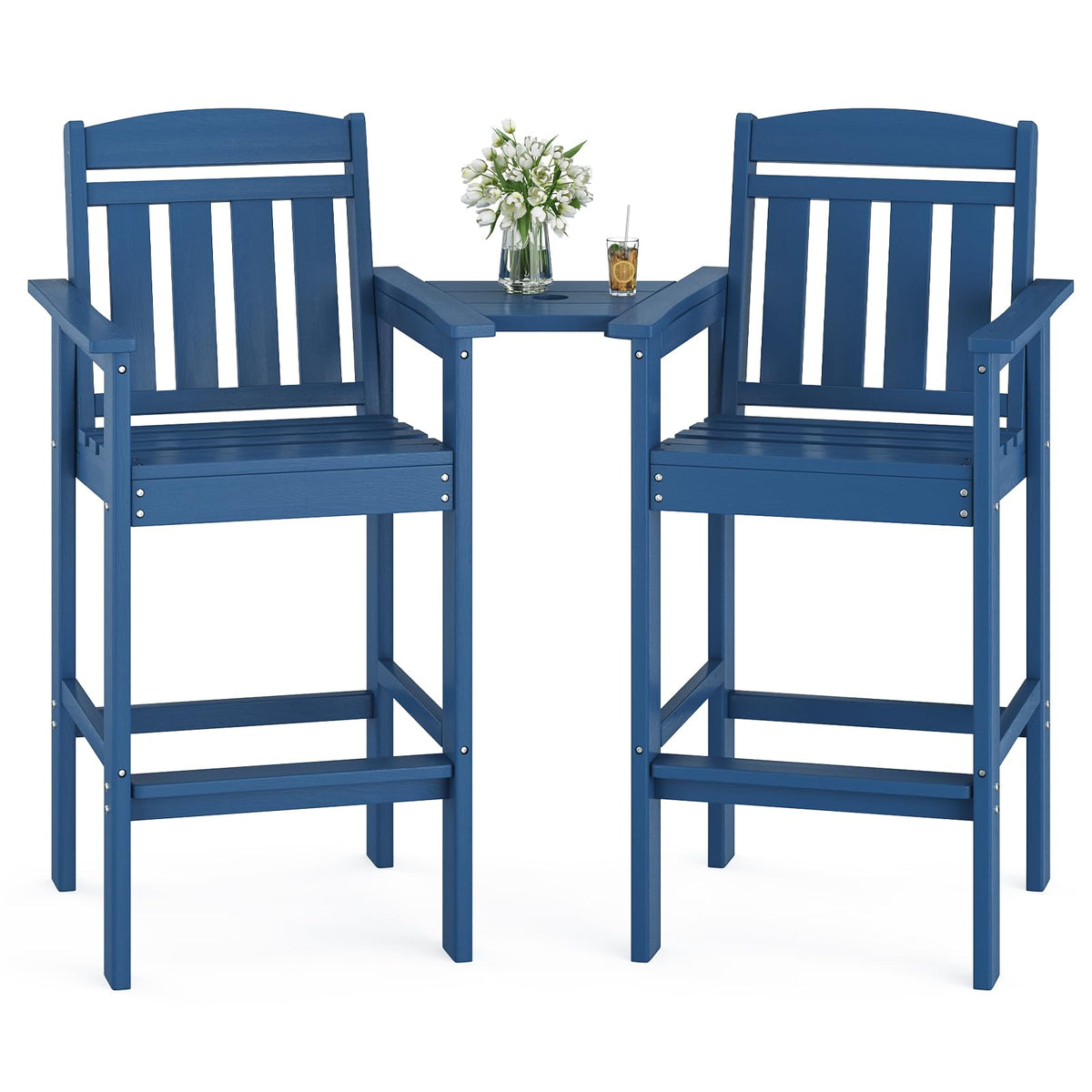 HDPE Adirondack Bar Stools Set of 2 with Connecting Tray L84049