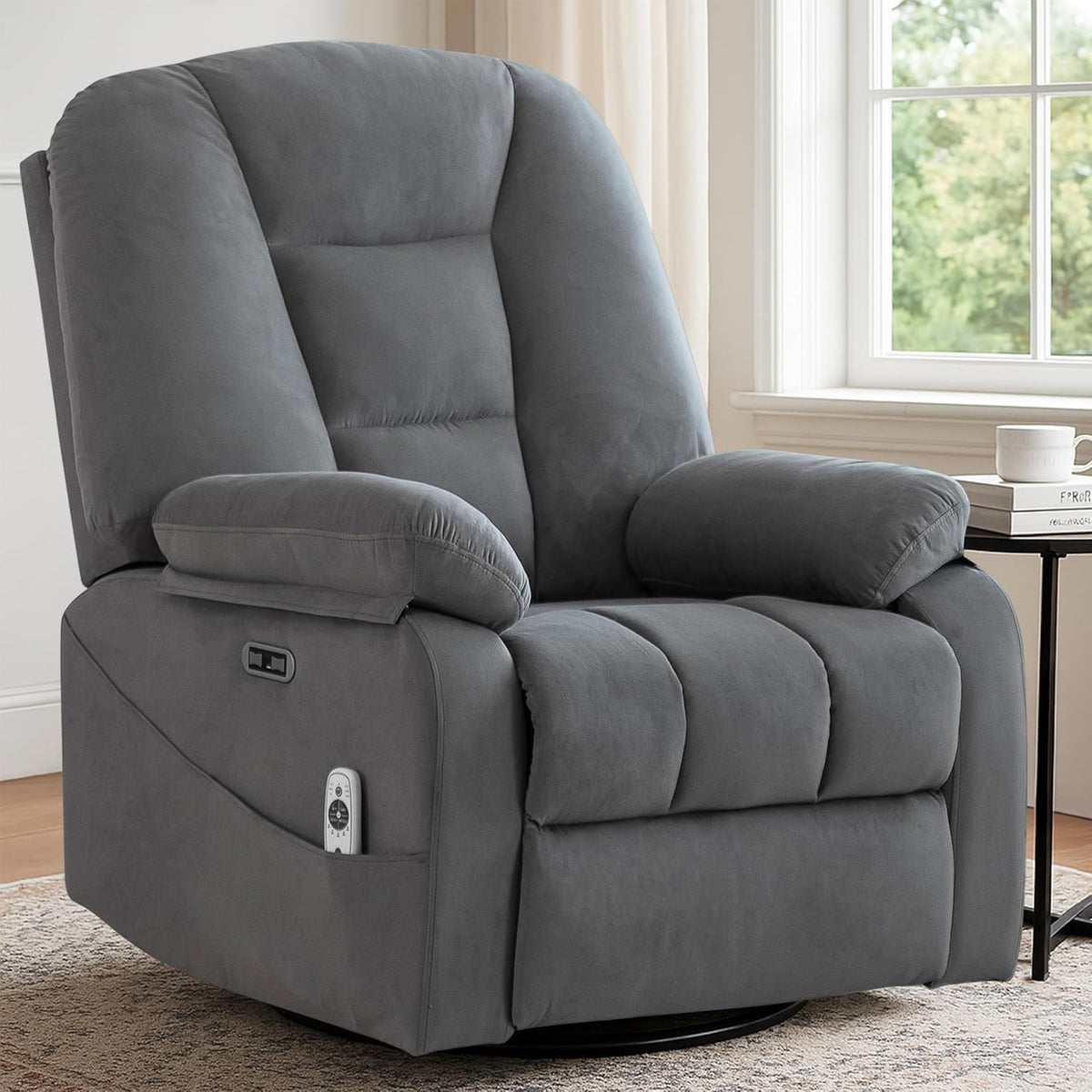 Power Swivel Rocker Recliner Chair with Massage and Heat, Gray O4542