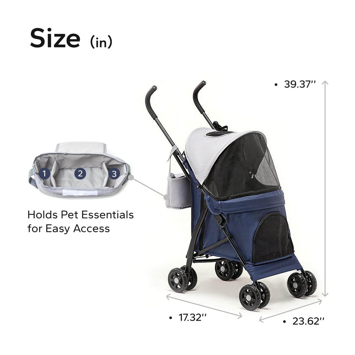 Foldable Pet Stroller for Small Dogs & Cats, 10 lbs, Blue Gray G599