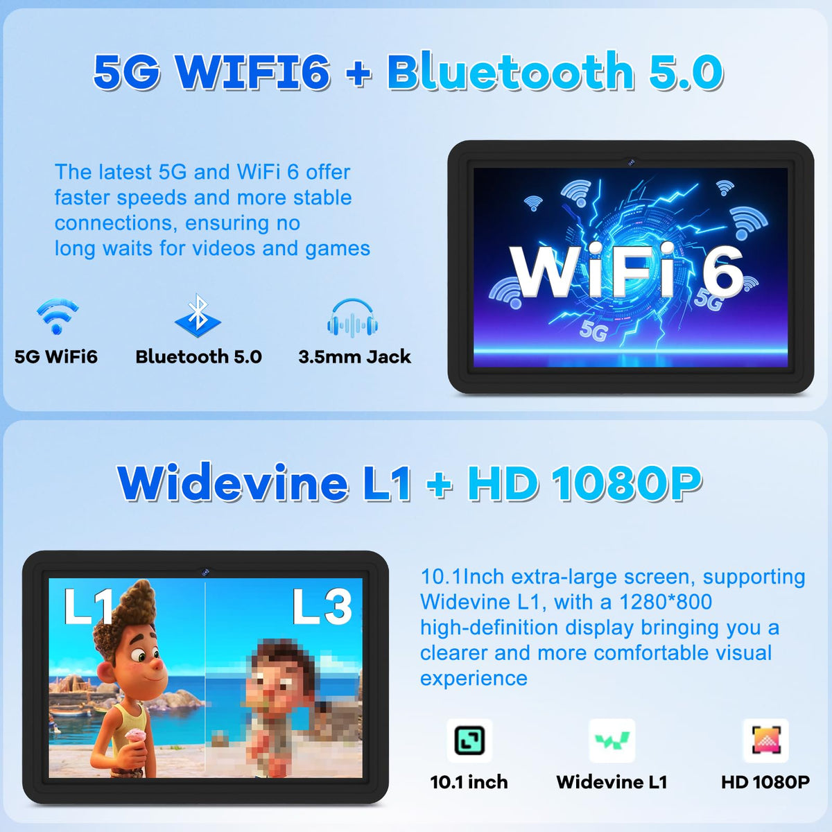 10.1 Inch Kids Tablet 64GB ROM Octa-Core Anti-Blue Light Screen Black A52820