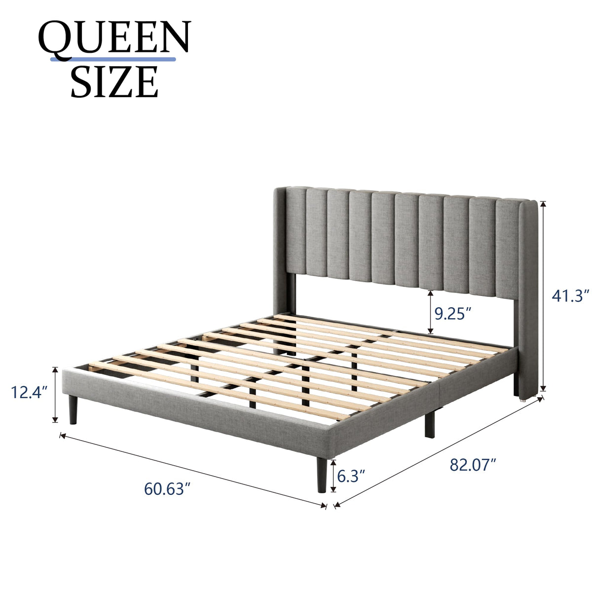 Queen Size Upholstered Platform Bed Frame with Wingback Headboard O289