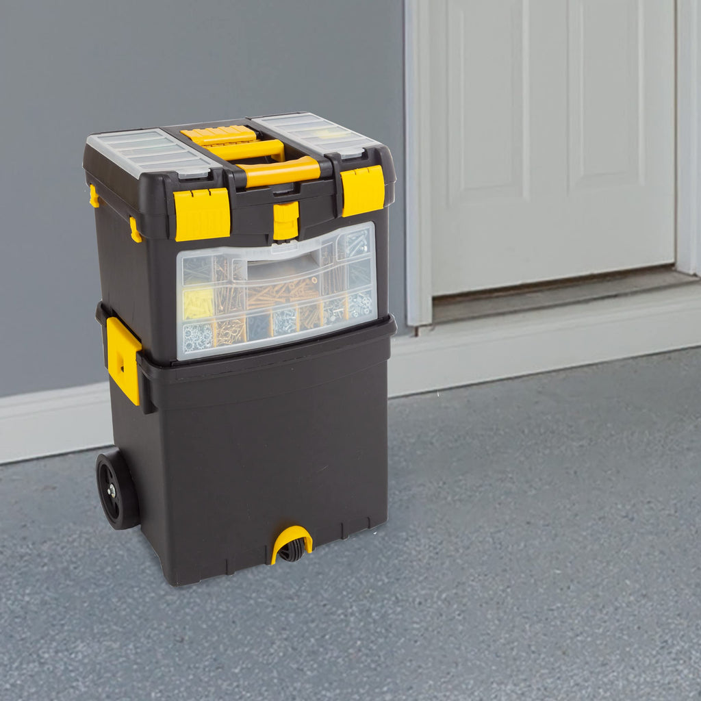Rolling Tool Box with Wheels, Foldable Handle, and Removable Top C3820