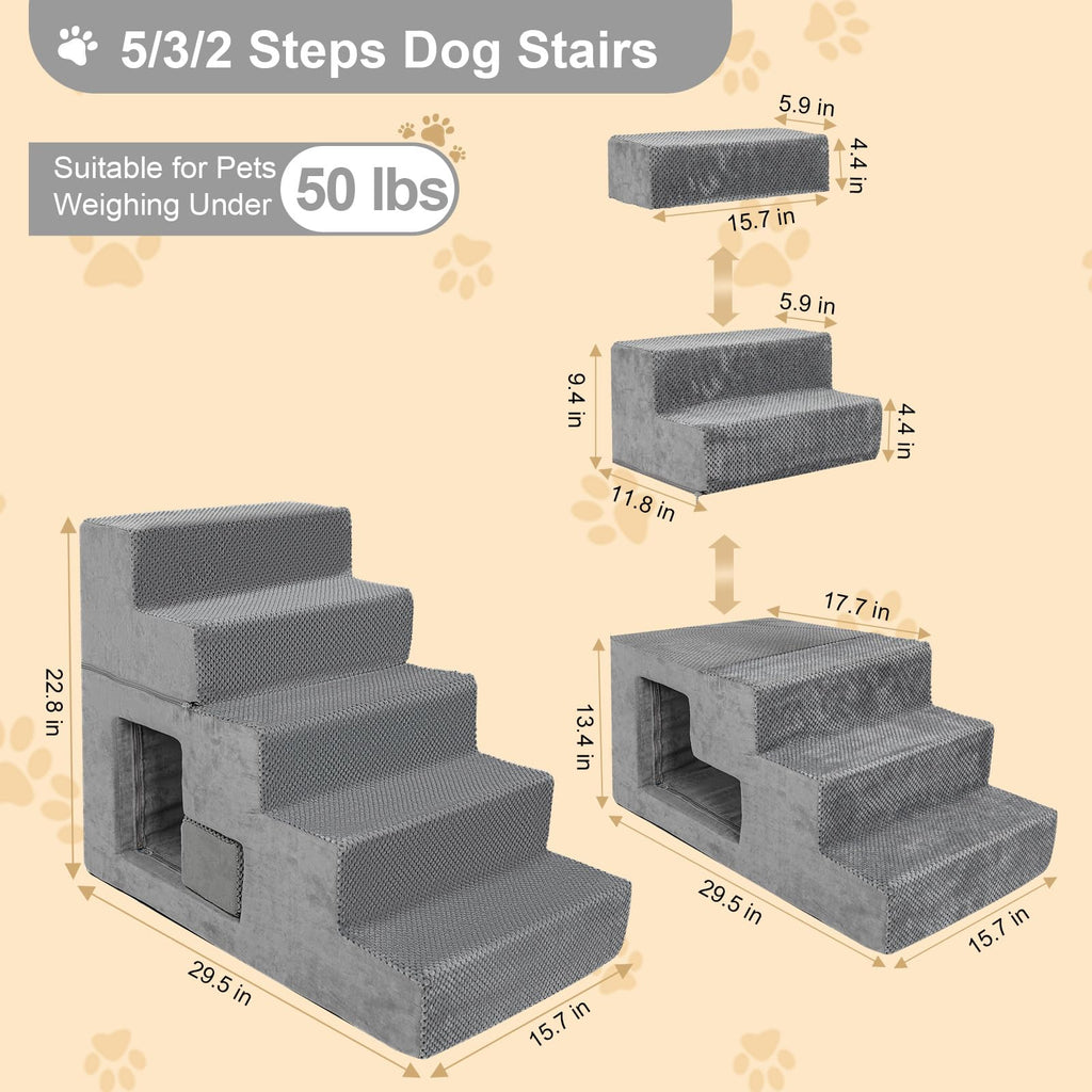Grey 5-Step Dog Stairs with Non-Slip Washable Cover X99848